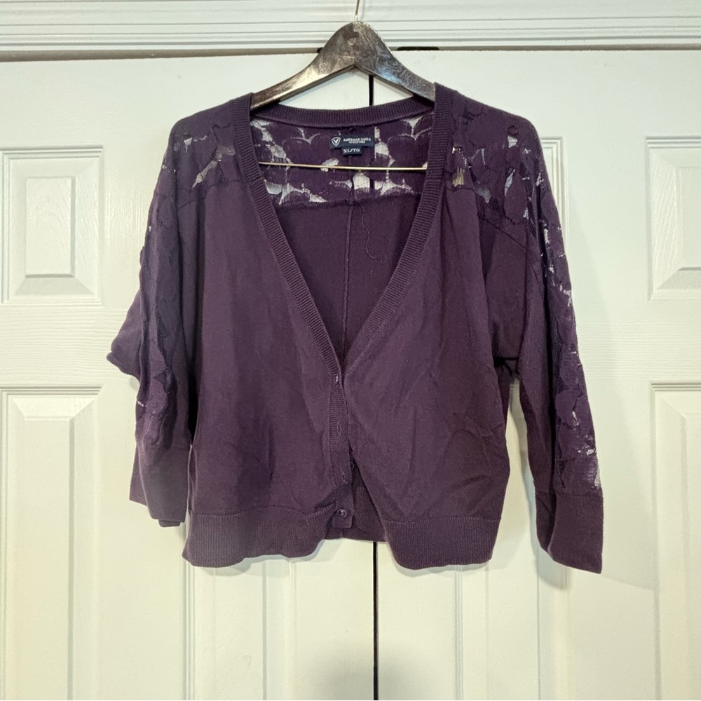 American Eagle Pump Deep Purple Lace Back Long Sleeve Cardigan XL